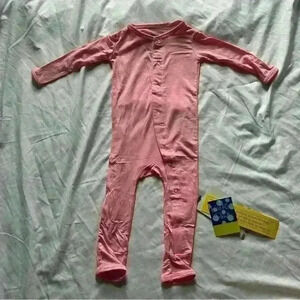 Kickee Pants Basic Fitted Coverall Pajamas Snap-Up w/ Butt Flap Pink Size 9-12mo